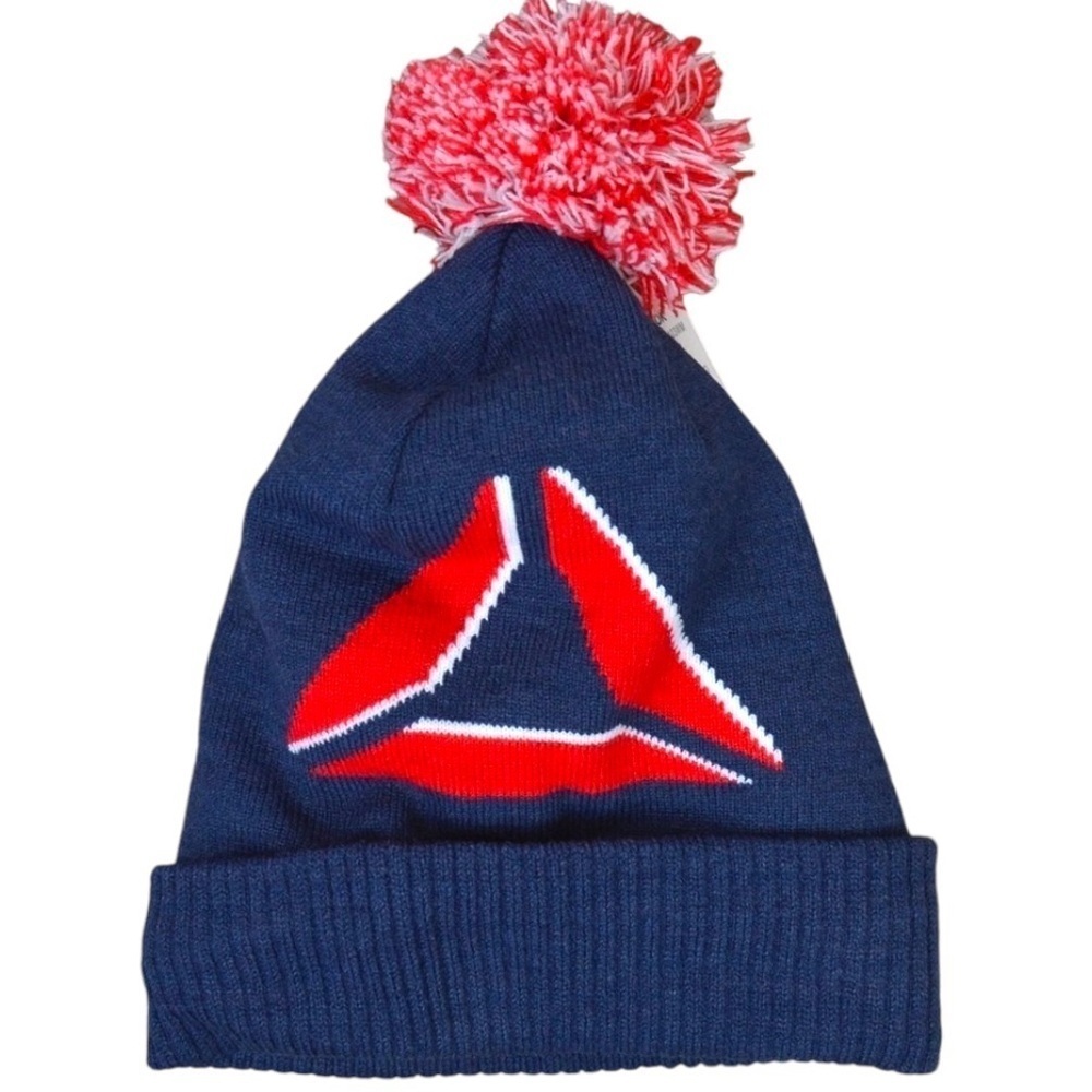 REEBOK Navy‎ Blue Pom Knit Beanie Hat, NWT